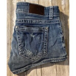 BKE women's Denim Shorts Distressed White Stitching Pockets‎ Blue Wash Size 28